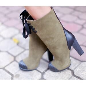 Kelsi Dagger Women's Adelia Boots Size 6.5 Olive Green Suede Mid Calf Lace up